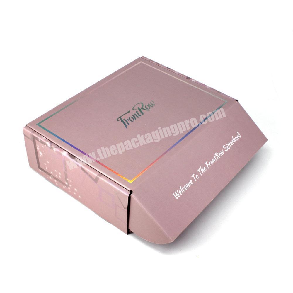 Popular Rose Pink Color Corrugated Wigs Hair Extensions Shipping Holographic Logo Printed Cosmetics Mailing Boxes