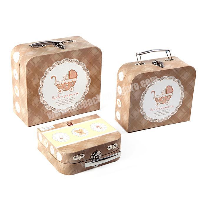 Printed Cute Mini HandBag Baby Toy Packaging Suitcase Gift Box With Handle