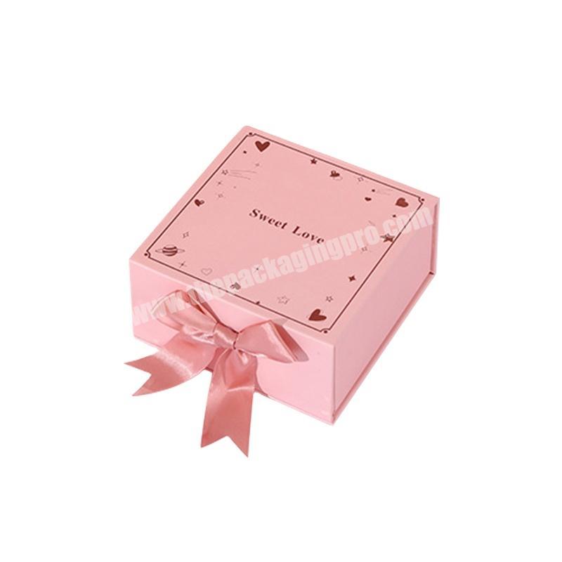 Printing Custom Size Logo Pink Packing Valentine's Day Gift Boxes Cardboard Packing Gift Box With Ribbon Tie