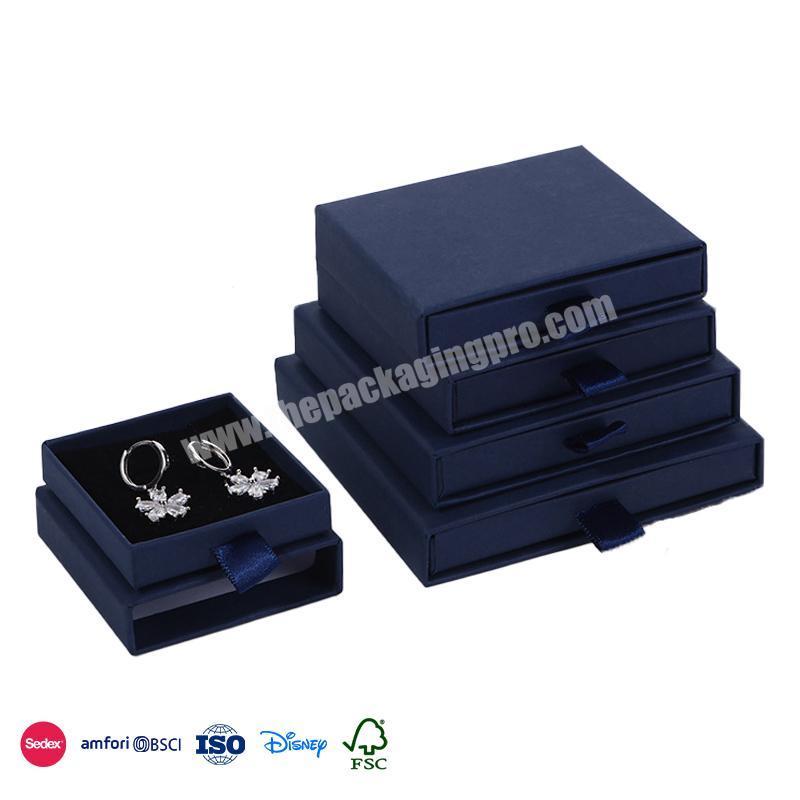Professional Supplier Navy Blue Suede Packaging Premium Texture Small custom luxury drawer jewelry box
