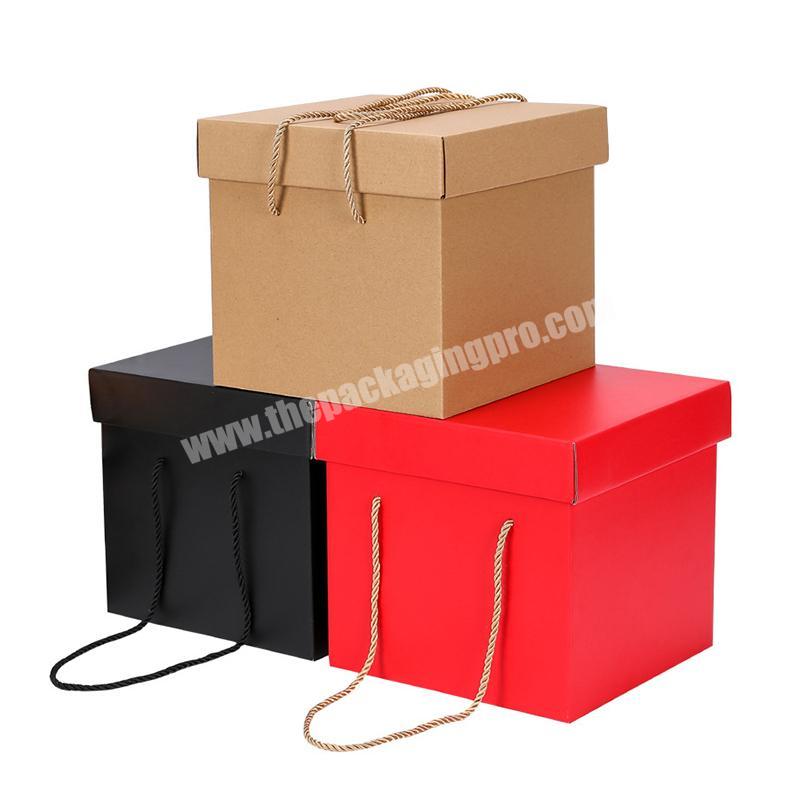 Promotional Multi-Specification High Capacity Kraft Paper Box Packaging With Rope Handle For Snacks Gift