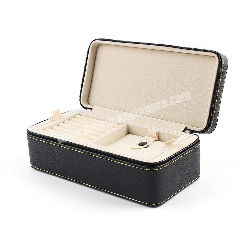 Pu Leather Travel Portable Zipper Double Layer Multifunctional Jewelry Box Ring Pendant Necklace Bracelet Storage Box