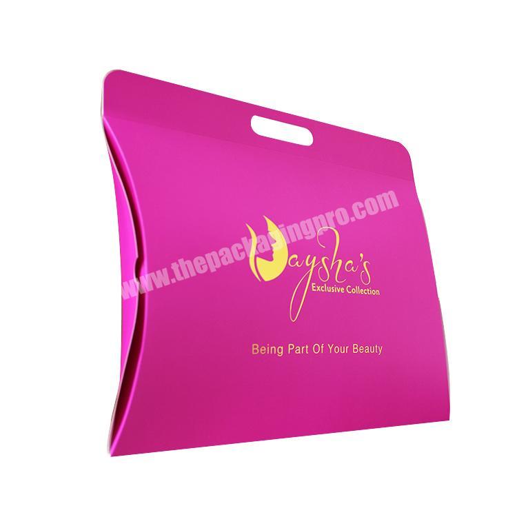 Qingdao Customized Logo Hot Pink  Gold Foil  Pillow Box For Hair Packaging