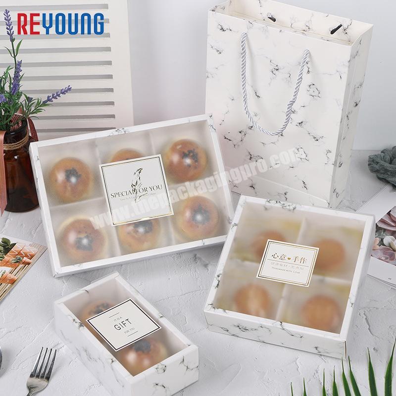 REYOUNG Marbled Dessert Cake 246 Egg Yolk Puff Pastry Packing Box Frosted Transparent Snow Mei Niang Packing Box