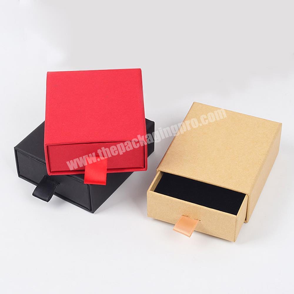custom Recycled Custom Logo Printed Pink Paper Sliding Cardboard Drawer Box with Jewelry Pouch for Necklace Jewelry Packaging 