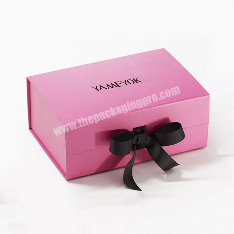 Rigid Paper Collapsible Magnetic Lids Custom Foldable Gift Boxes With Ribbon Closure