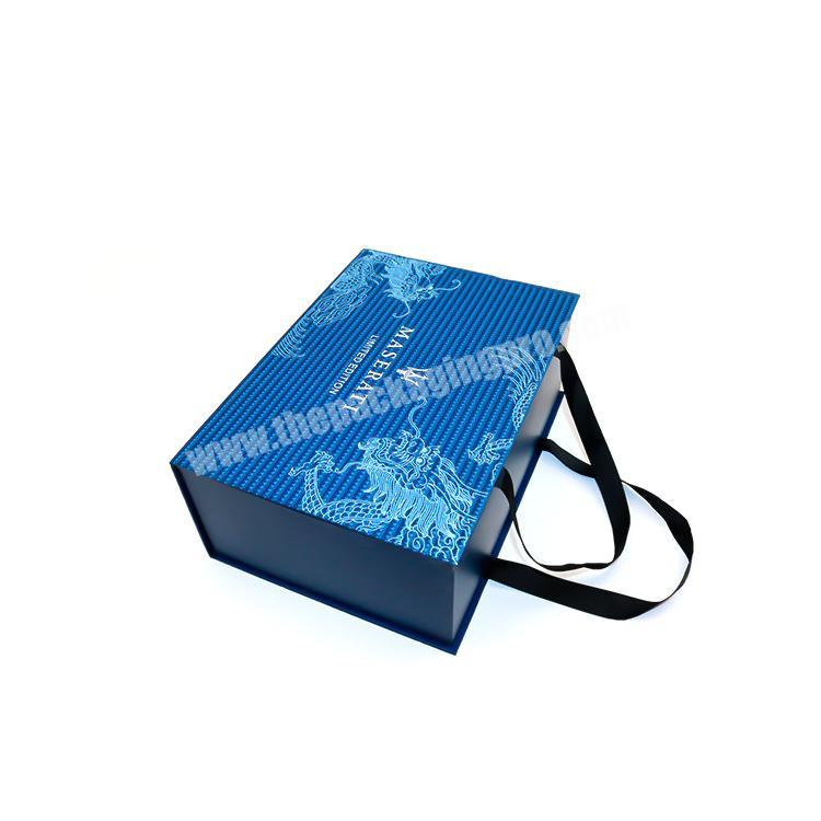 Rigid Paper Gift Packing Boxes Book Shaped Magnetic Packaging Flap Box with Ribbon Handle