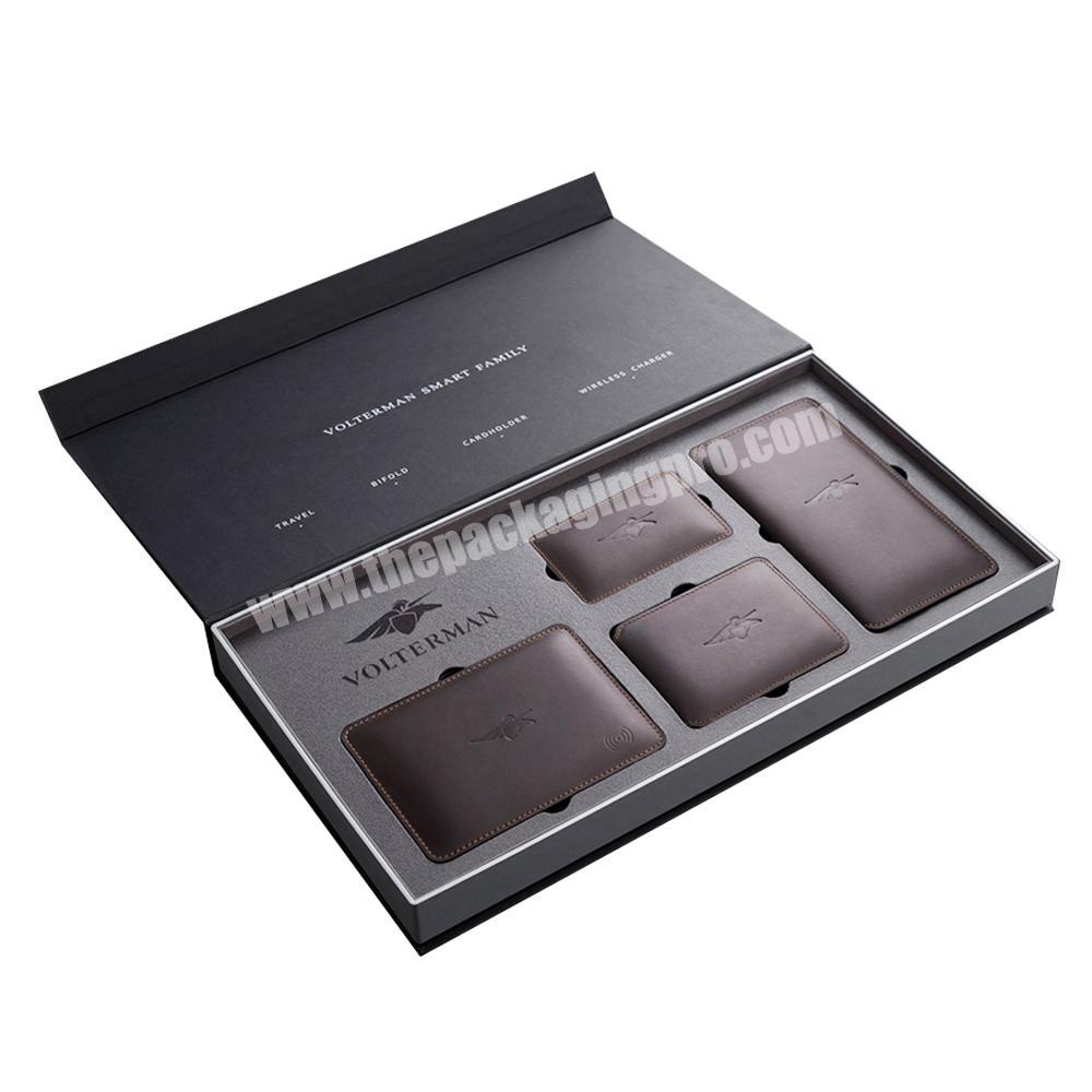 Rigid Premium Black Matt Lid and Base Men Leather Shopping Card Wallet Belt Set Cardboard Gift Paper Box Wallet Box