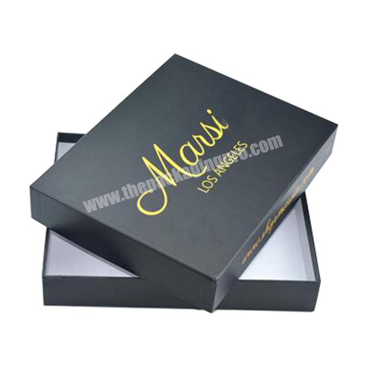 Scarves tie hat belt gift rigid cardboard luxury black box packaging custom logo gold foil