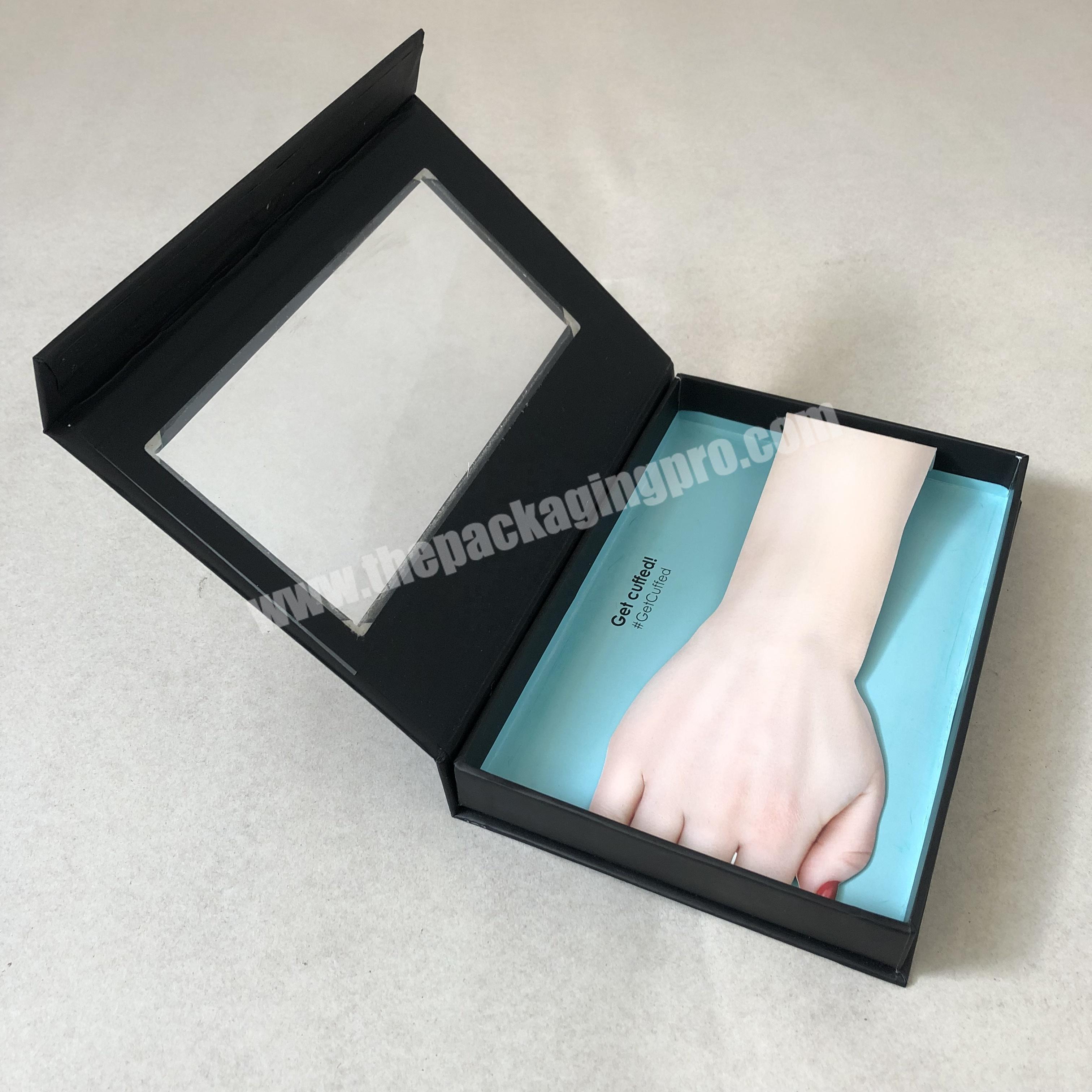 Soft touch finish Cardboard boxes with magnet flap and window