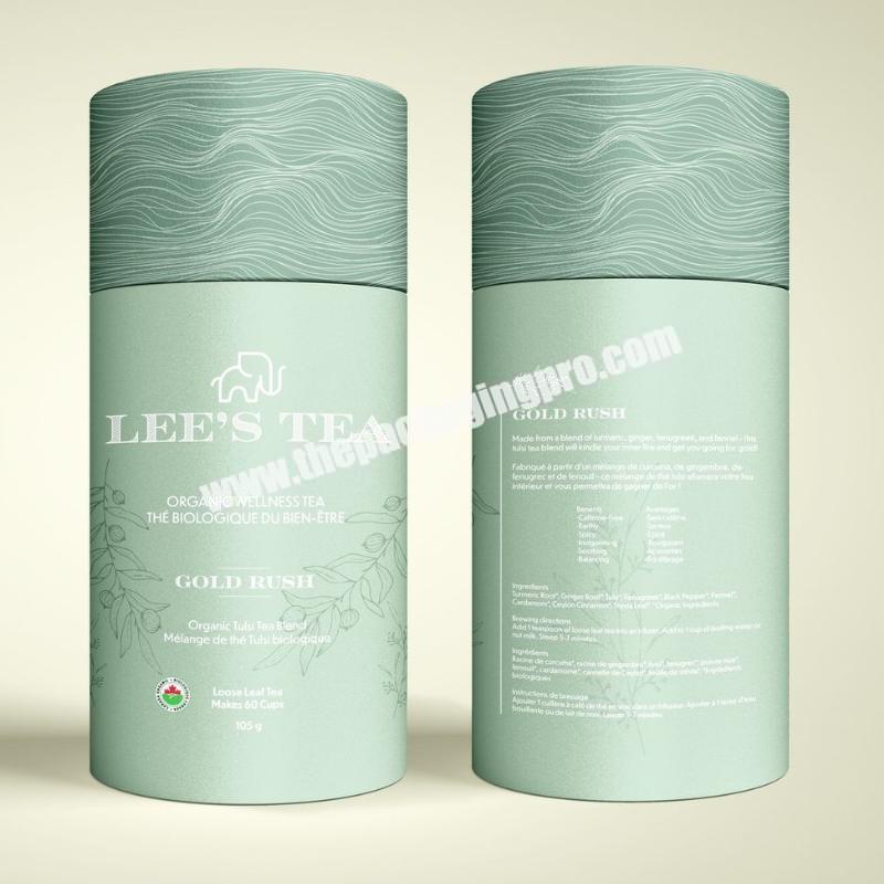 Sustainable Food Grade Tea Paper Tube Box Packaging Eco Friendly Coffee Beans Cylinder Packaging