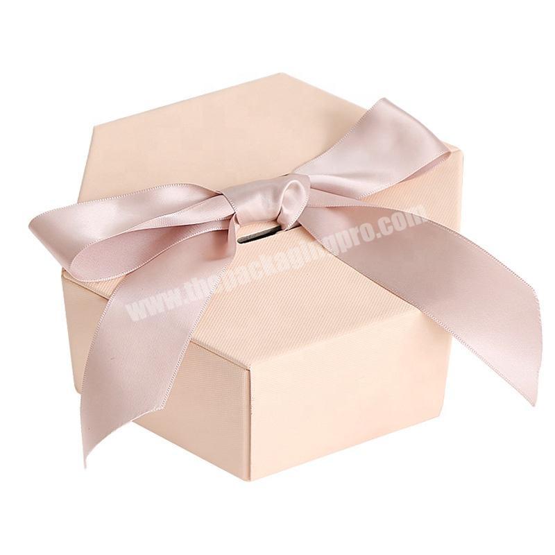 Sweet Engagement Luxury Craft Cardboard Paper Packaging Jewelry Hexagon Shaped Pink Custom Gift Box With Ribbon