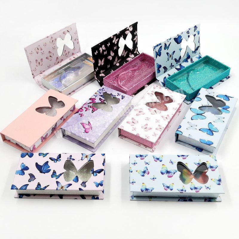 Sweet candy butterfly eyelash case dark pink paper lash packaging box wholesale cute empty custom lash boxes