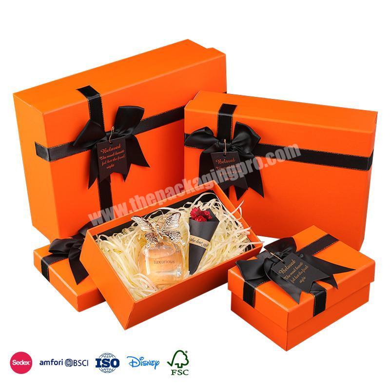 The Best China High quality orange size variety with black ribbon cardboard paper wedding gift box packaging
