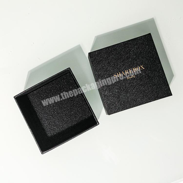 Thin jewelry box Custom Gold Foil Logo Lid Base Paper Jewelry Box Black Texture Jewelry Box