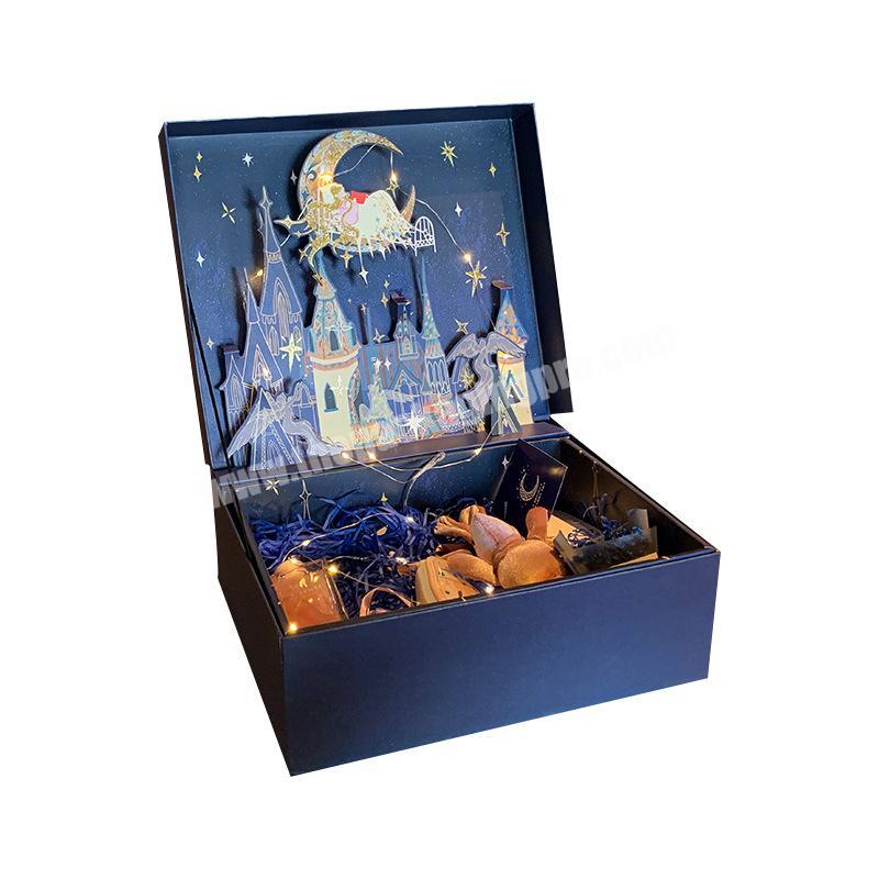 Three-dimensional Constellation High-end Flip Cardboard Luxury Gift Book Boxes with Ribbon Hot Sale Custom Logo Blue Grey Board