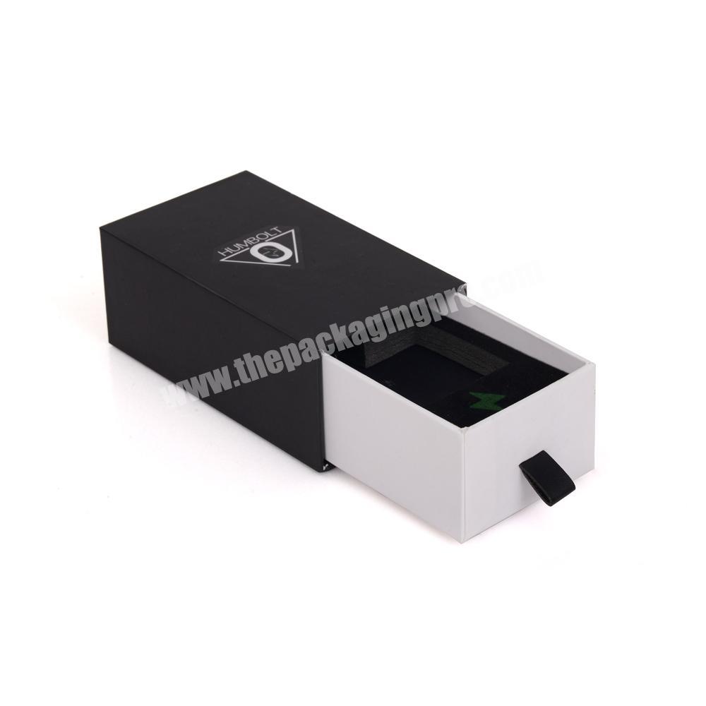 custom Top grade custom luxury sliding drawer black gift paper box packaging with foam insert 