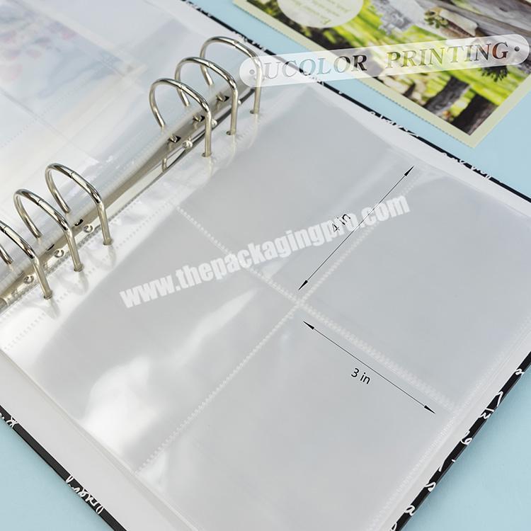 50 sheets 4 x 6 4 pockets binder card sleeves leather photo album 3 ring  binder