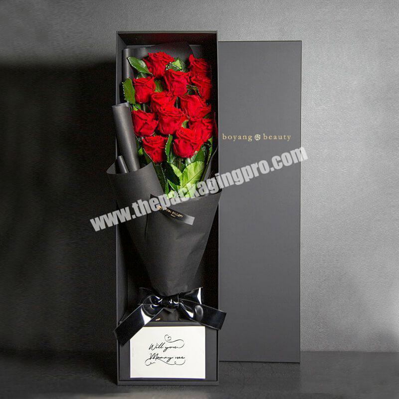 custom Wholesale Custom Black Long Valentine i love you Forever Wedding Single Rose Flowers Gift Packaging Box For Bouquets 