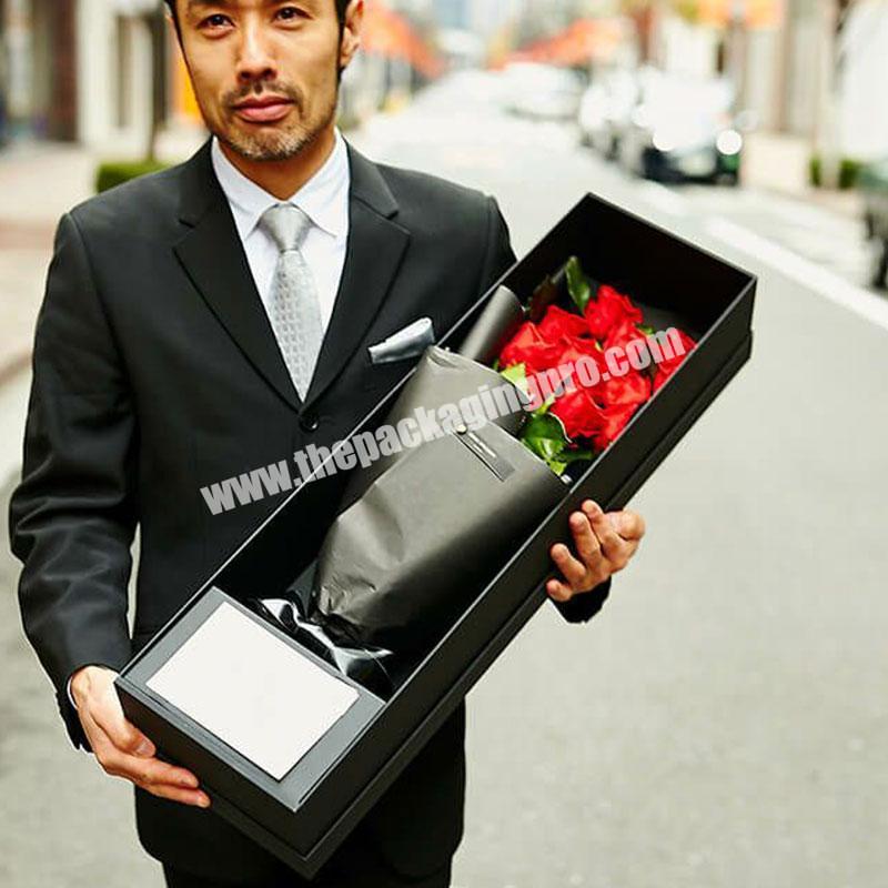 Wholesale Custom Black Long Valentine i love you Forever Wedding Single Rose Flowers Gift Packaging Box For Bouquets wholesaler
