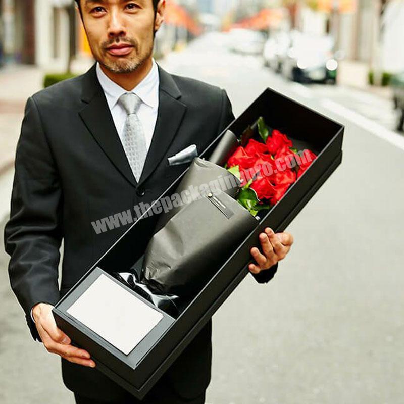 Valentine's Day Roses Packaging Box Long Rectangle Gift Flower Roses Boxes Bouquets Custom wholesaler