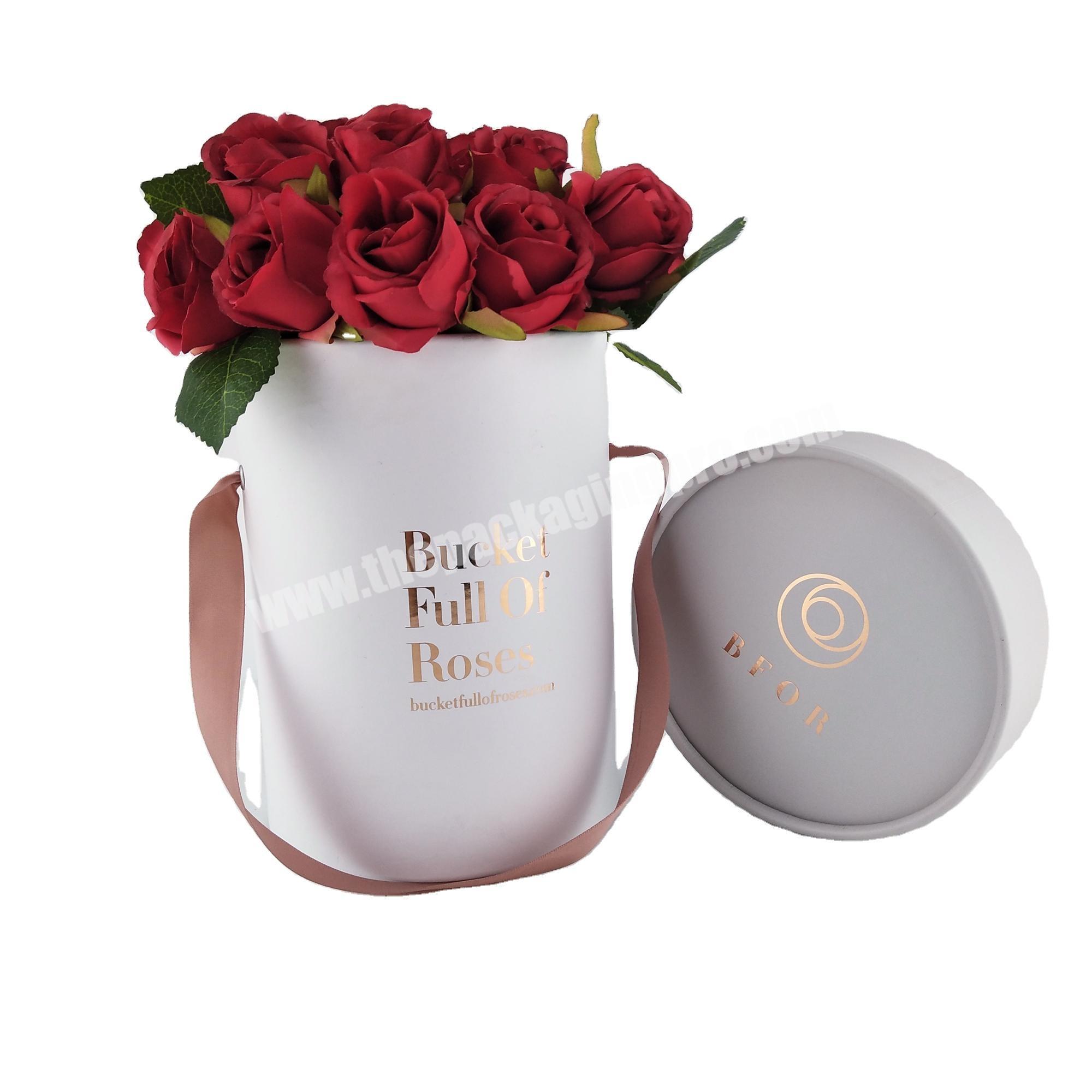 Wholesale Cardboard Paper Tube Rose Flower Packaging Luxury Round Hat Paper Box With Gold Foil