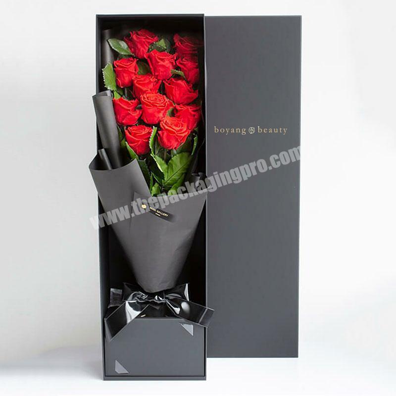 Wholesale Custom Black Long Valentine i love you Forever Wedding Single Rose Flowers Gift Packaging Box For Bouquets