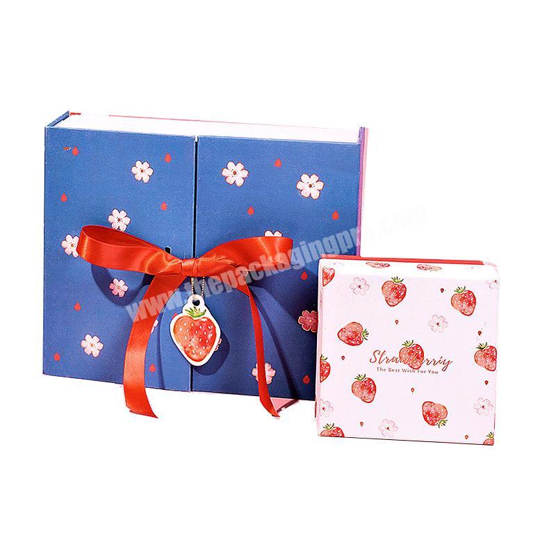 Wholesale Custom Clothing Packaging Box Luxury Paper Cardboard Box Double Door Open Ribbon Birthday Cosmetic Gift Box
