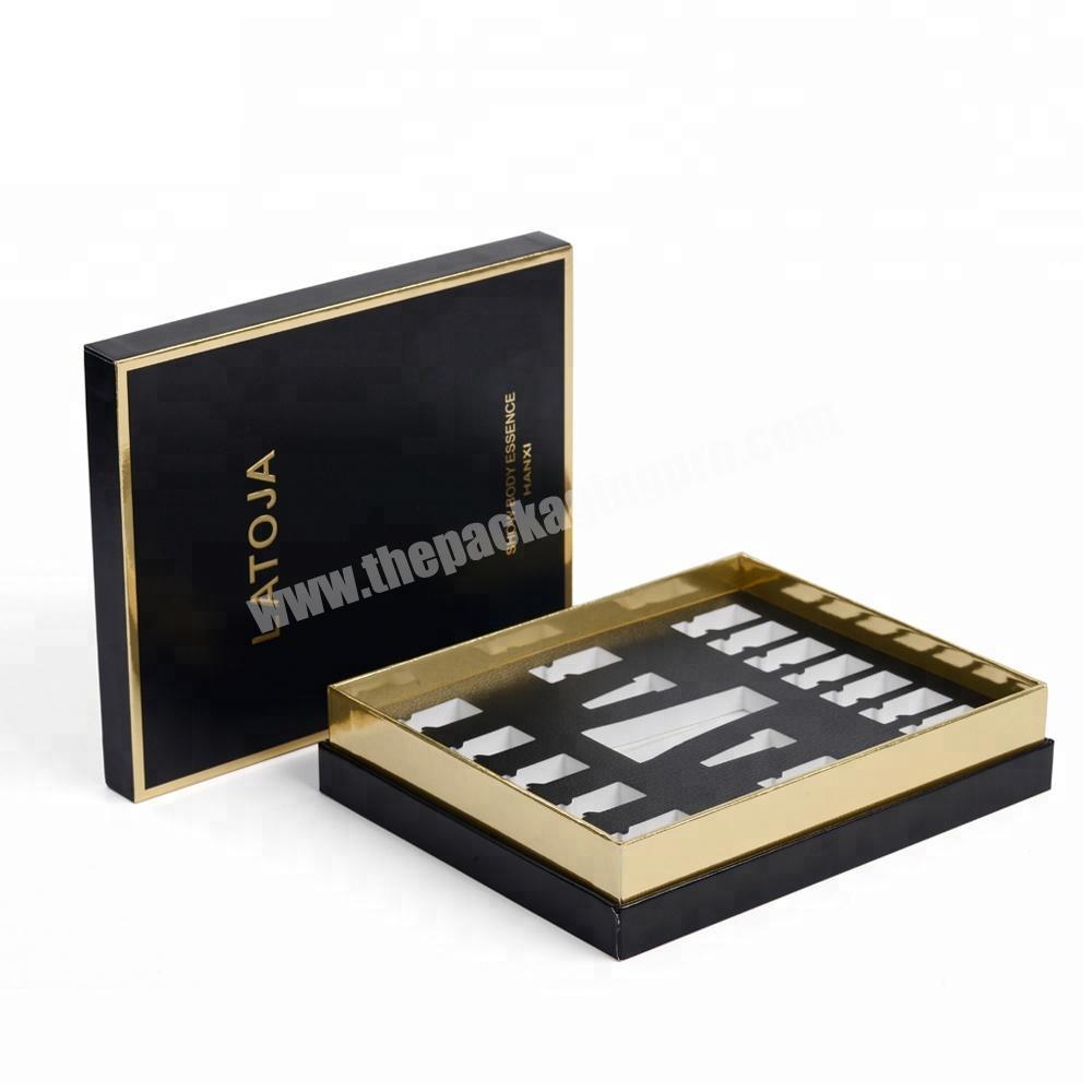 Wholesale Custom Cosmetic Packaging Manufacturer Raphe Gold Foil Rimmed Black Rigid Setup Glossy Cosmetic Packing Box