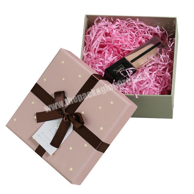 Wholesale Custom Design Square Wedding Memorial Day Pink Hard Cardboard Paper Gift Box With Ribbon Bow For Sweet Lover