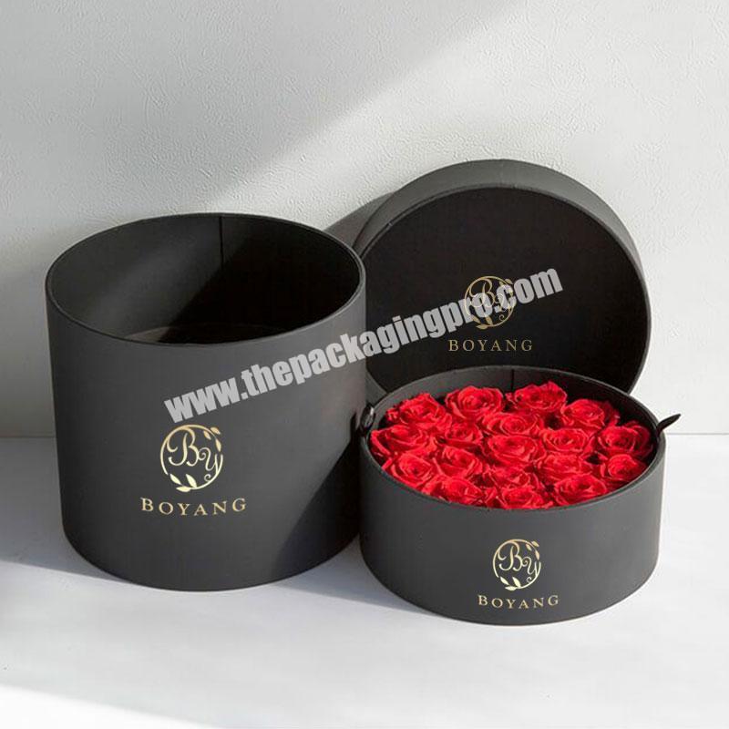 Wholesale Cardboard Cylinder Rose Gift Packaging Black Paper Tube Lid Luxury Round Flower Box With Custom Logo