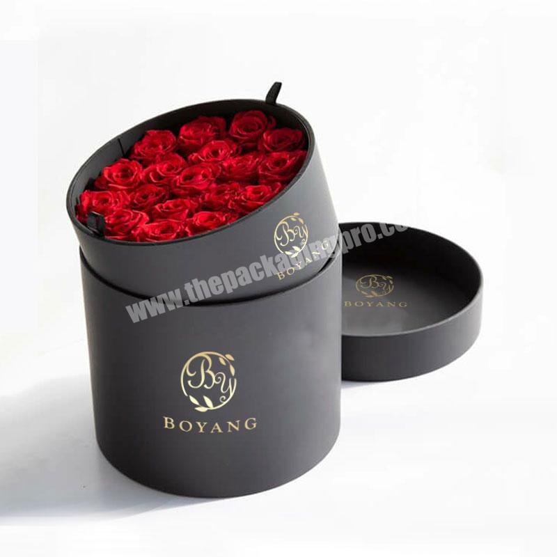 Wholesale Cardboard Cylinder Rose Gift Packaging Black Paper Tube Lid Luxury Round Flower Box With Custom Logo factory