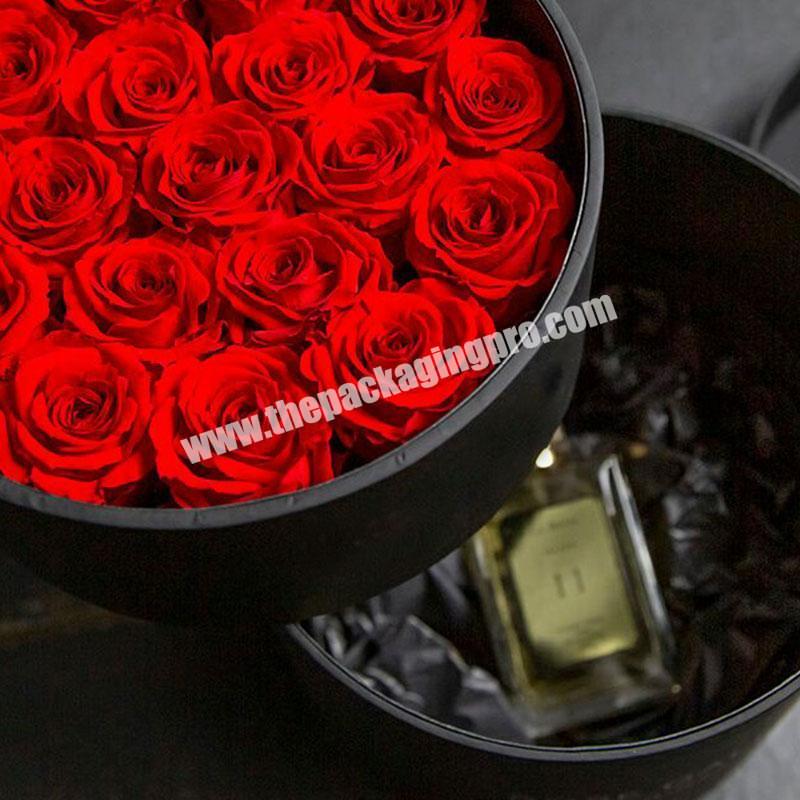 custom Wholesale Cardboard Cylinder Rose Gift Packaging Black Paper Tube Lid Luxury Round Flower Box With Custom Logo 