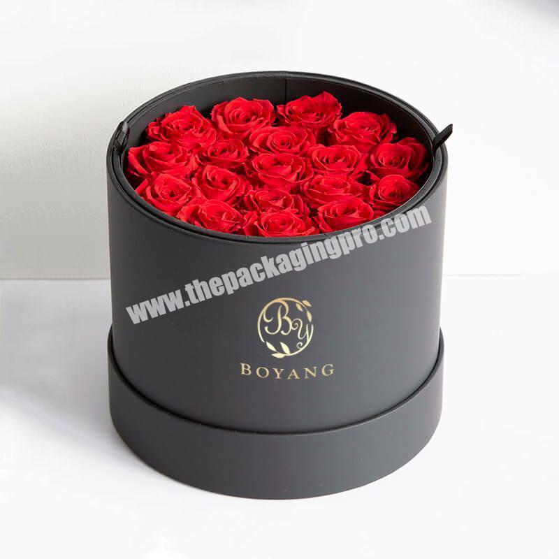 personalize Wholesale Cardboard Cylinder Rose Gift Packaging Black Paper Tube Lid Luxury Round Flower Box With Custom Logo