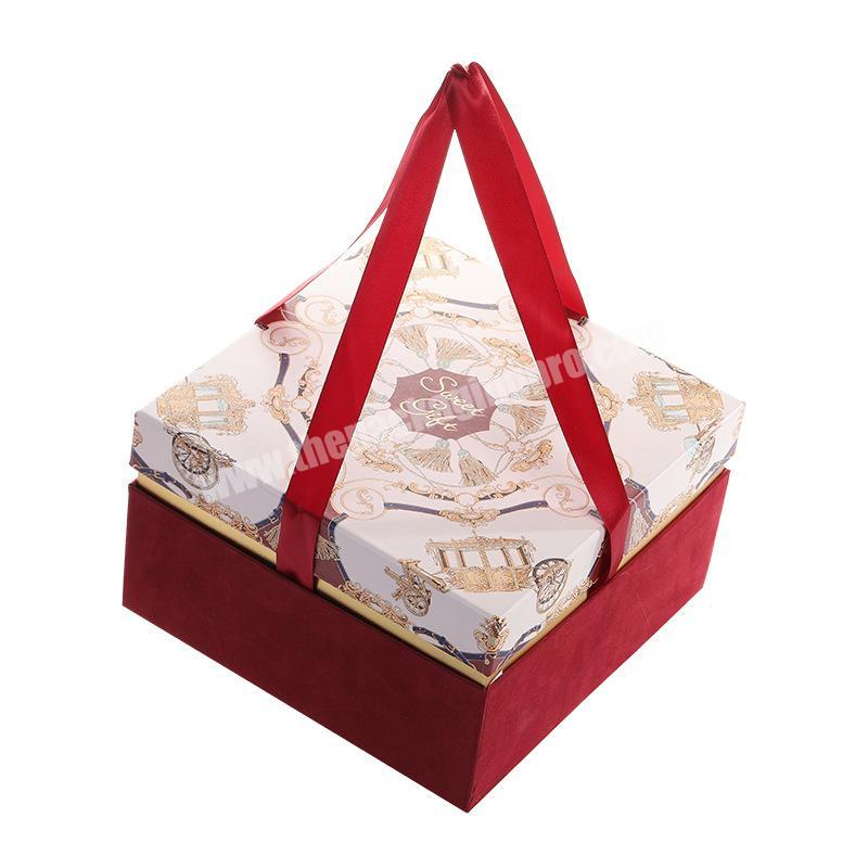Wholesale Customized Portable Gift Box With Ribbon Closure Paper Box Packaging With Handle