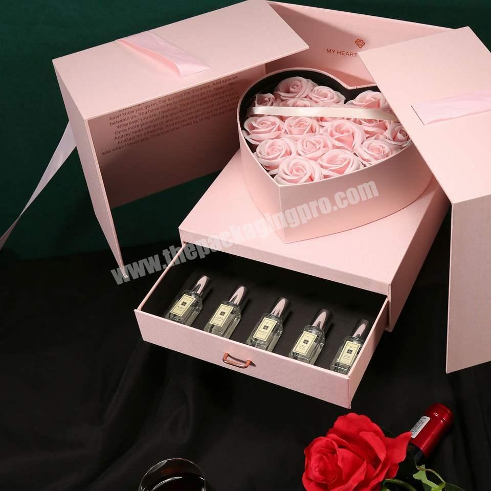 Wholesale Customized Square Paper Double Door Flower Bouquet Packaging Gift Box Magic Cube Rose Box With Drawer For Flowers