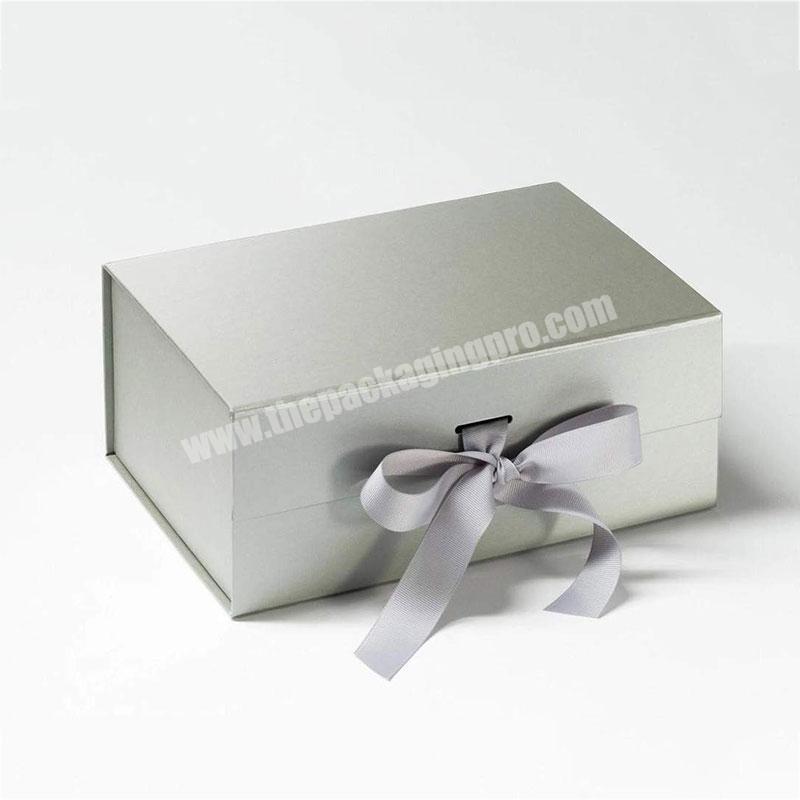 Wholesale Deluxe Ribbon Cardboard Magnetic Cover Folding Box Foldable Luxury Packaging Gift Box Custom