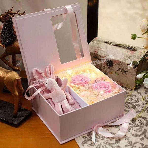 Wholesale Factory Customized Luxury Clamshell Box PVC Window Flower Packaging Gift Box with Ribbon