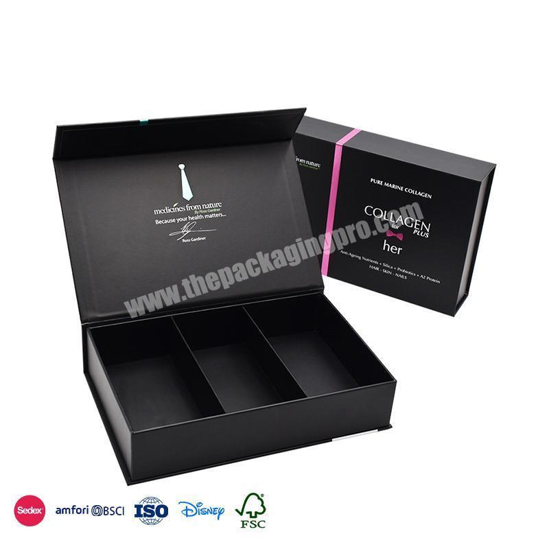 Wholesale Factory Price Black with minimalist lettering design with compartment book shape gift box
