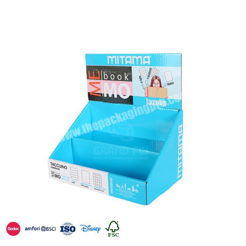Wholesale Factory Price Blue and White Smooth Surface Double Step Display Stand cigarette display box