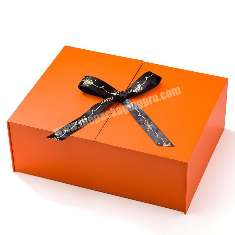 Wholesale Orange Gift Box Custom Wedding Double Door Opening Box Cosmetic Perfume Packaging Gift Box with Ribbon Paperboard Free