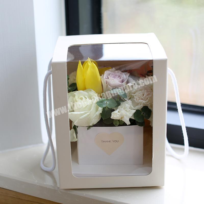 Wholesale Paper Bag Window Rose Bouquet Flower Box Flowers Hand Bags Gift Packaging Paper Bags Transparent Free Beauty Packaging