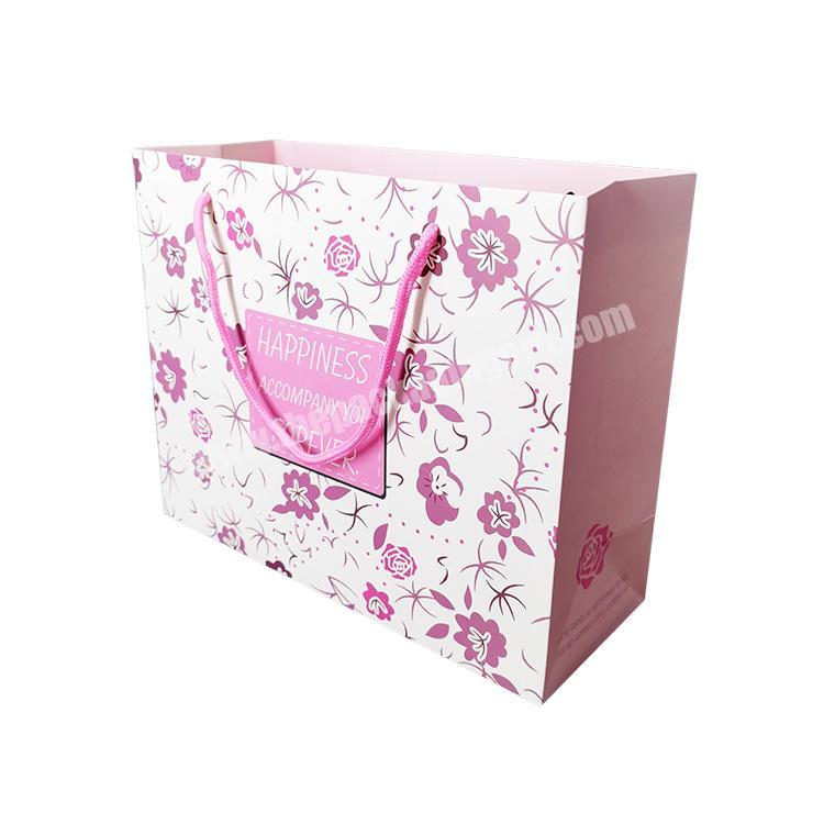 Wholesale Paper Wedding Favor Recyclable Handbag Recycle Materials Custom Shopping Paper Bags Pink Floral Gift Bag