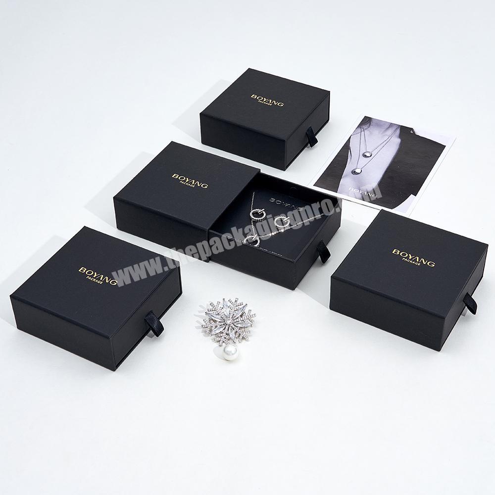 Wholesale custom black paper jewelry packaging box drawer jewellery box with logo
