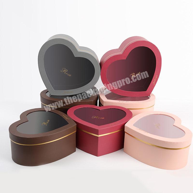 Wholesale custom logo different color pink velvet luxury heart shaped flower with bear cardboard gift box packing