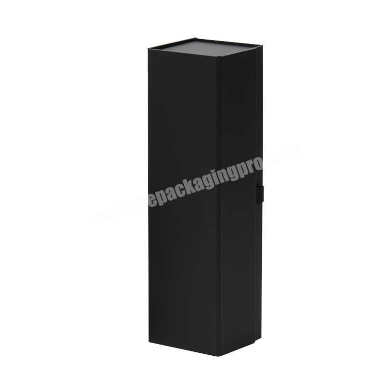 Wholesale custom sublimation premium paper black rigid paperboard wine bottle gift box with magnetic closure