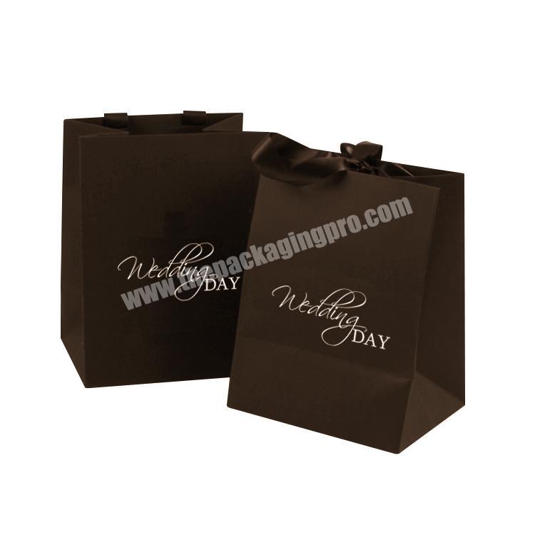 Yilucai Custom Logo Luxury Matte Black Jewelry Shopping Carry Packaging Small Gift Paper Bag With Ribbon Handle