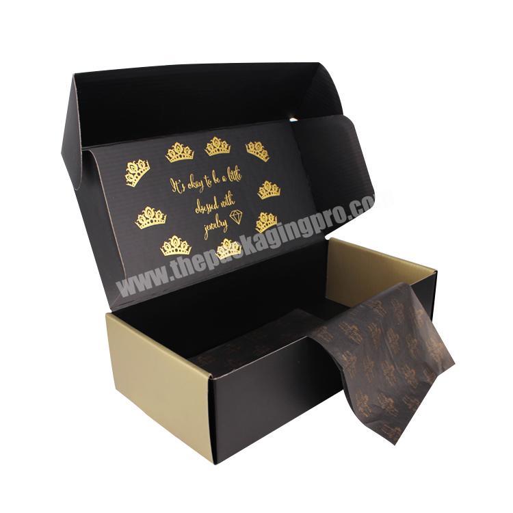 Yilucai Custom Logo Stamping Matte Black Folding Corrugated E Flute Jewelry Packaging Mailer Box