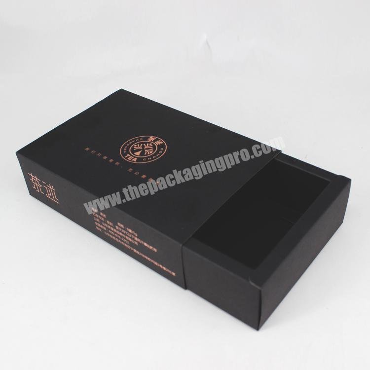 Yilucai Matt Black Uncoated Paper Sliding Drawer Box For Scarf With Gold Foil Logo