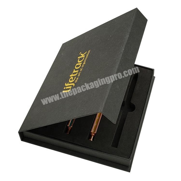 black gift display cardboard packaging empty custom design leather fountain pen box